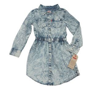 Levi's Shirt Dress Girls Small 4/5 Years Blue Acid Wash Button Up Long Sleeve